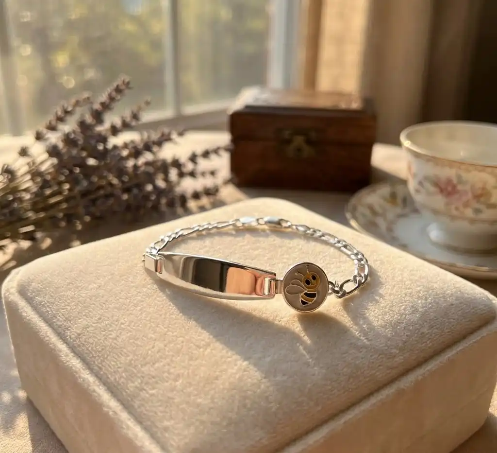 Kişiye Özel Arı Figürlü Gümüş Çocuk Künyesi