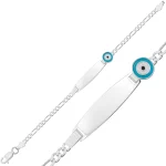 Kişiye Özel Açık Mavi Nazar Figürlü Gümüş Çocuk Künyesi