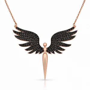 Gümüş Siyah Mikail Meleği Bayan Kolye