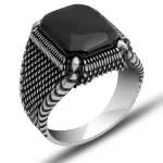 Gümüş Oniks Taşlı Erkek Yüzük