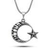 Gümüş Göktürkçe Yazılı Ay Yıldız Erkek Kolye