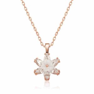 Gümüş Rose Beyaz Lotus Çiçeği Kolye