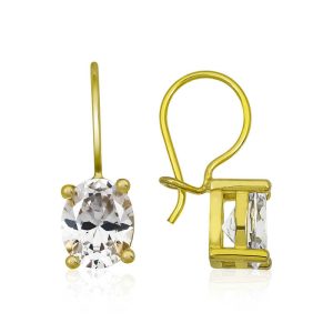 Gümüş Gold Sallantılı Oval Damla Küpe