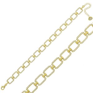 Gümüş Gold Kare Taşlı Bayan Bileklik