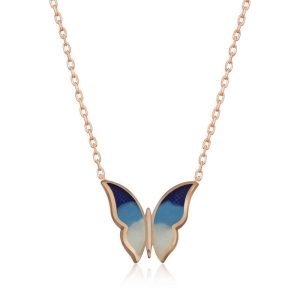 Gümüş Rose Minimal Kelebek Bayan Kolye