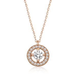 Gümüş Rose Minimal Yuvarlak Tektaş Bayan Kolye