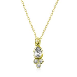 Gümüş Gold Çiğ Damlası Tektaş Bayan Kolye