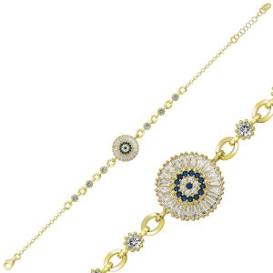 Gümüş Gold Baget Taşlı Nazar Bayan Bileklik