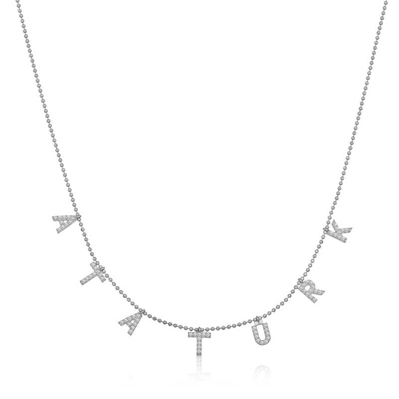 Gümüş Atatürk Yazılı Bayan Kolye