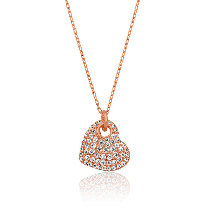 Gümüş Rose Kalp Bayan Kolye