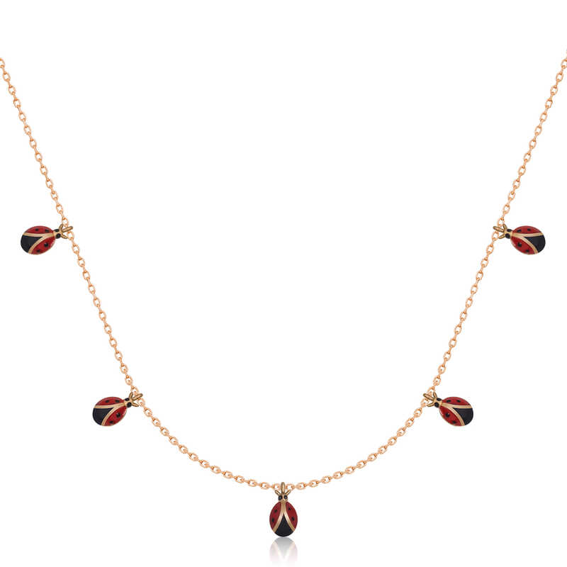 Gümüş Rose Uğur Böceği Şans Kadın Kolye