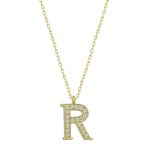 Gümüş Gold R Harfi Kadın Kolye
