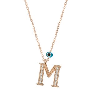 Gümüş Nazar Rose M Harfi Kadın Kolye