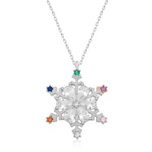 Gümüş Renkli Taşlı Kar Tanesi Kadın Kolye