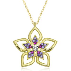 Gümüş Gold Çiçek Kadın Kolye