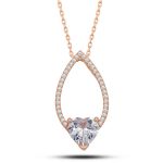 Gümüş Rose Kalp Beyaz Taşlı Damla Kadın Kolye