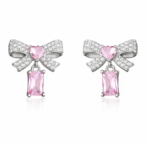 Gümüş Pembe Taşlı Fiyonk Kadın Küpe