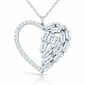 Gümüş Baget Taşlı Kalp Kadın Kolye