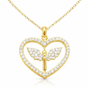 Gümüş Gold Mikail Meleği Figürlü Kalp Kadın Kolye