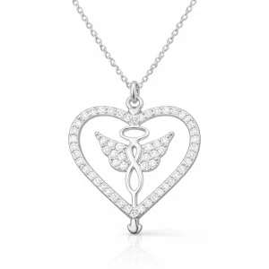 Gümüş Kalp İçinde Kanatlı Sonsuzluk Kolye