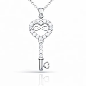 Gümüş Kalpli Sonsuzluk Anahtar Kadın Kolye