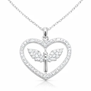 Gümüş Mikail Meleği Figürlü Kalp Kadın Kolye