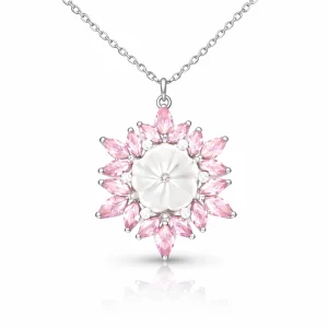 Gümüş Pembe Lotus Desenli Çiçek Kadın Kolye