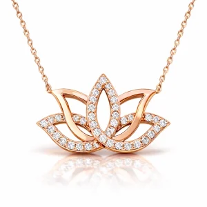 Gümüş Rose Lotus Çiçeği Kolye