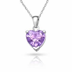 Gümüş Pembe Taşlı Kalpli Kadın Kolye