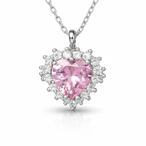 Gümüş Pembe Taşlı Kalp Kadın Kolye