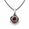 Gümüş Kırmızı Taşlı Gül Model Kadın Kolye