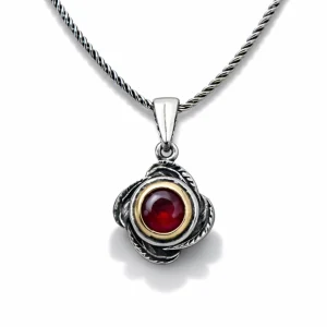 Gümüş Kırmızı Taşlı Gül Model Kadın Kolye