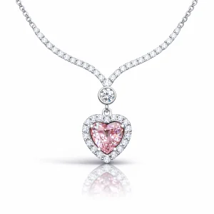 Gümüş Pembe Zirkon Taşlı Kalp Kadın Kolye
