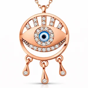 Gümüş Rose Nazarlı Göz Kadın Kolye